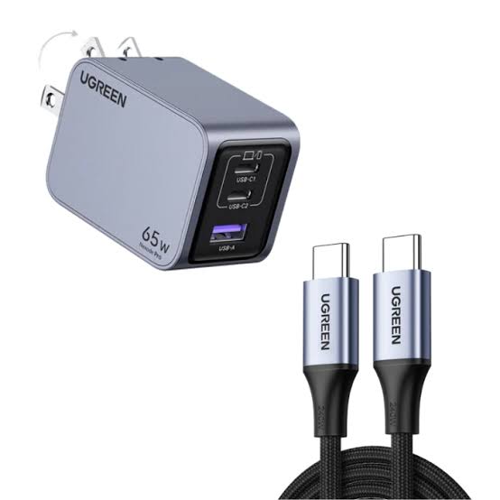 CARGADOR DE PARED UGREEN X755 NEXODE PRO 3 PUERTOS 2 USB-C Y 1 USB A CARGA RAPIDA 65W 25870